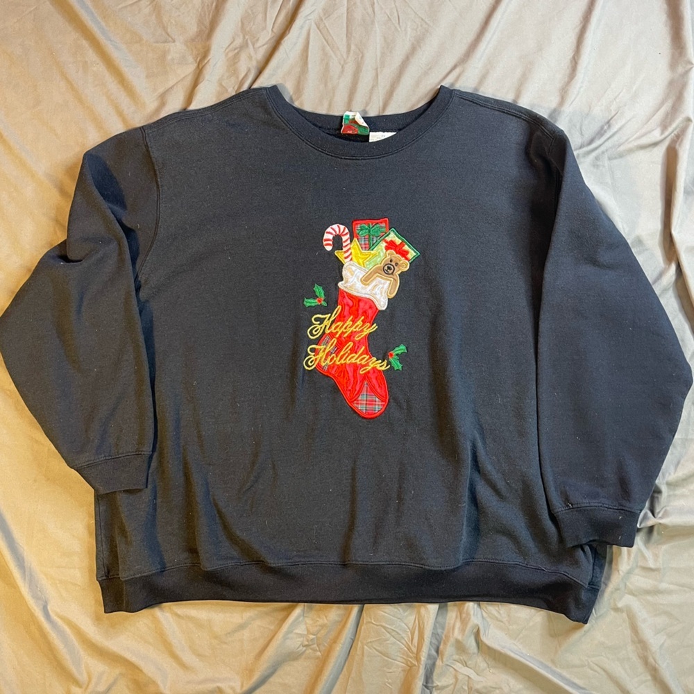 Vtg. Nutcracker Plus Happy Holidays Christmas Stocking Teddy Bear Sweatshirt 2X